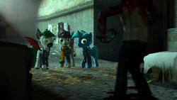 Size: 7680x4320 | Tagged: safe, artist:bronydj, derpibooru import, oc, oc:dagger strike, oc:morozov, oc:sinecrass, alicorn, bat pony, pony, undead, unicorn, zombie, 3d, city, source filmmaker