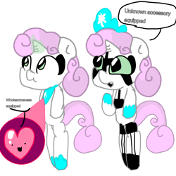 Size: 1000x1000 | Tagged: safe, artist:sweetsterty, derpibooru import, sweetie belle, sweetie bot, pony, robot, robot pony, semi-anthro, unicorn, armor, bipedal, cute, diamond armor, diasweetes, heart, magic, magic aura, minecraft, nose wrinkle, scrunchy face, self paradox, self ponidox, sweetie belle's magic brings a great big smile, sweetsterty is trying to murder us, talking