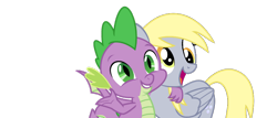 Size: 882x378 | Tagged: safe, artist:sketchmcreations, edit, editor:undeadponysoldier, derpy hooves, spike, dragon, pegasus, pony, best friends, cute, derpabetes, duo, female, happy, hug, mare, open mouth, side hug, simple background, spikabetes, transparent background, vector edit, winged spike