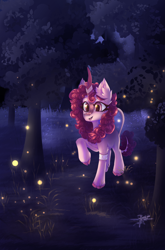 Size: 3800x5760 | Tagged: safe, artist:jsunlight, derpibooru import, oc, oc only, firefly (insect), insect, kirin, pony, forest, solo