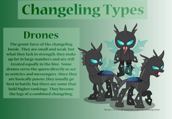 Size: 4158x2875 | Tagged: safe, artist:aleximusprime, derpibooru import, changeling, flurry heart's story, changeling drone, concave belly, description, gradient background, green background, headcanon, headcanon in the description, simple background, trio