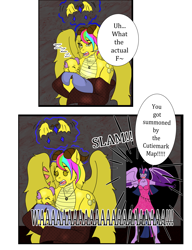 Size: 3000x3900 | Tagged: safe, artist:lullabyjak, derpibooru import, twilight sparkle, twilight sparkle (alicorn), oc, oc:igneous, oc:rachel, alicorn, anthro, dragon, baby, baby dragon, clothes, comic, crying, speech bubble