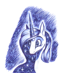 Size: 644x750 | Tagged: safe, artist:buttersflutterscotch, derpibooru import, princess luna, pony, monochrome, solo