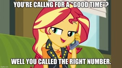 Size: 888x499 | Tagged: safe, derpibooru import, edit, edited screencap, screencap, sunset shimmer, better together, equestria girls, text support, text support: sunset shimmer, caption, geode of empathy, image macro, magical geodes, phone, text