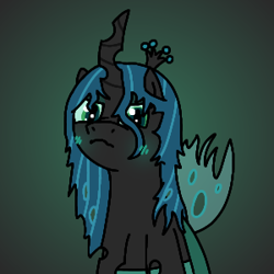 Size: 300x300 | Tagged: safe, artist:hach, derpibooru import, queen chrysalis, changeling, changeling queen, angry, blushing, cute, emanata, female, frown, gradient background, grumpy, looking at you, madorable, nose wrinkle, raised head, scrunchy face, solo