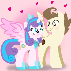 Size: 1400x1400 | Tagged: safe, artist:mlplary6, derpibooru import, pound cake, princess flurry heart, alicorn, pegasus, pony, blushing, boyfriend and girlfriend, crown, female, heart, jewelry, looking at each other, looking at someone, love, male, mare, older, older flurry heart, older pound cake, poundflurry, regalia, shipping, smiling, smiling at each other, stallion, straight