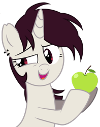 Size: 2018x2556 | Tagged: safe, artist:brainr0tter, derpibooru import, oc, oc only, pony, unicorn, apple, food, simple background, solo, transparent background