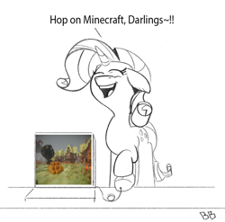 Size: 1165x1149 | Tagged: safe, artist:boxybrown, derpibooru import, rarity, unicorn, minecraft, sketch