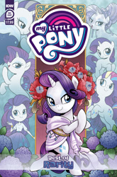 Size: 2063x3131 | Tagged: safe, artist:brendahickey, derpibooru import, idw, rarity, crystal pony, human, pony, seapony (g4), unicorn, series:best of my little pony, comic cover, crystal rarity, crystallized, cutie mark magic, female, filly, filly rarity, foal, high res, my little pony logo, official, official comic, older, older rarity, rainbow power, rainbow power-ified, seaponified, seapony rarity, species swap, younger