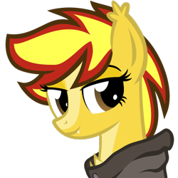 Size: 500x500 | Tagged: safe, artist:the smiling pony, derpibooru import, oc, oc only, oc:zeime, bat pony, pony, .svg available, clothes, hoodie, lidded eyes, looking at you, simple background, smiling, solo, svg, transparent background, vector