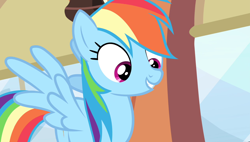 Size: 1266x720 | Tagged: safe, derpibooru import, screencap, rainbow dash, pony, equestria games (episode), friendship express, locomotive, solo, steam locomotive, train