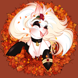 Size: 600x600 | Tagged: safe, artist:bananasplitedy, derpibooru import, oc, oc only, pony, blushing, choker, clothes, commission, ear blush, flower, jewelry, latex, latex socks, leaf, leaves, makeup, open mouth, piercing, ring, rose, sketch, smiling, socks, solo, wind, ych result, your character here