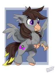 Size: 1200x1600 | Tagged: safe, artist:rutkotka, derpibooru import, oc, oc:luxor, classical hippogriff, hippogriff, commission, flying, smiling, ych result