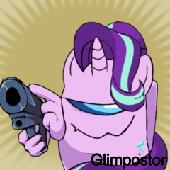 Size: 240x240 | Tagged: safe, artist:josephthedumbimpostor, derpibooru import, starlight glimmer, among us, derpibooru, friday night funkin', gun, meta, spoiler image, spoilered image joke, weapon