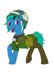 Size: 2449x3265 | Tagged: safe, artist:timejumper, derpibooru import, oc, oc only, oc:shanalotte, earth pony, bag, boots, bulletproof vest, clothes, helmet, press badge, reporter, saddle bag, shoes, simple background, solo, thigh boots, transparent background, war correspondent