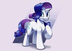 Size: 2500x1780 | Tagged: safe, artist:silverhopexiii, derpibooru import, rarity, pony, unicorn, abstract background, female, looking at you, mare, raised hoof, raised leg, simple background, smiling, smiling at you, solo