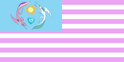 Size: 1280x640 | Tagged: safe, artist:mustaphatr, derpibooru import, princess cadance, princess celestia, crystal heart, flag, new mareland, sun