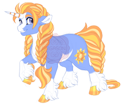 Size: 3199x2700 | Tagged: safe, artist:gigason, derpibooru import, oc, oc:sun stone, pony, unicorn, braid, braided pigtails, braided tail, countershading, female, mare, offspring, parent:rockhoof, parent:sunshine smiles, pigtails, simple background, solo, tail, transparent background