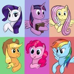 Size: 1920x1920 | Tagged: safe, derpibooru import, applejack, fluttershy, pinkie pie, rainbow dash, rarity, twilight sparkle, bust, mane six, portrait