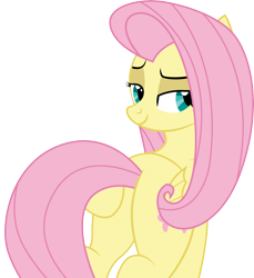 Size: 4171x4547 | Tagged: safe, artist:mlptmntfan2000, derpibooru import, fluttershy, pegasus, pony, butt, butt touch, female, flank, flutterbutt, hoof on butt, lidded eyes, plot, sexy, simple background, smiling, solo, transparent background