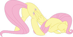 Size: 4000x2068 | Tagged: safe, artist:mlptmntfan2000, derpibooru import, fluttershy, pegasus, pony, butt, cowering, female, mare, plot, scared, simple background, solo, transparent background