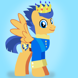 Size: 1400x1400 | Tagged: safe, artist:mlplary6, derpibooru import, flash sentry, pegasus, pony, clothes, crown, jewelry, looking at you, male, regalia, smiling, smiling at you, stallion