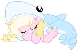 Size: 1200x798 | Tagged: safe, artist:sherathoz, derpibooru import, oc, oc only, oc:bay breeze, pegasus, pony, animal costume, clothes, commission, costume, cute, daaaaaaaaaaaw, female, mare, ocbetes, pegasus oc, shark costume, simple background, sleeping, solo, transparent background