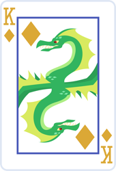 Size: 2000x2936 | Tagged: safe, artist:parclytaxel, derpibooru import, part of a set, dragon, female, flare (character), greenblight, king of diamonds, lineless, playing card, rotational symmetry, solo, vector