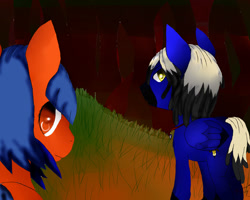 Size: 1024x820 | Tagged: safe, artist:artsenravenbrave, derpibooru import, oc, oc only, pegasus, pony, duo, male, stallion