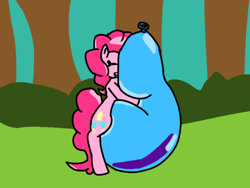 Size: 800x600 | Tagged: safe, artist:looner ultra 125, derpibooru import, pinkie pie, earth pony, pony, balloon, balloon fetish, balloon riding, cuddling, eyes closed, female, fetish, forest, grass, gritted teeth, happy, hug, mare, outdoors, snuggling, solo, teeth, that pony sure does love balloons, tree