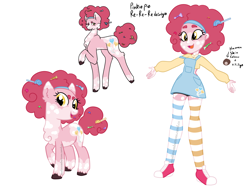 Size: 4000x3000 | Tagged: safe, artist:mushroombuttons1, derpibooru import, pinkie pie, earth pony, pony, equestria girls, afro, alternate design, beanbrows, body markings, candy, candy in hair, cheek fluff, chest fluff, clothes, coat markings, colored eartips, colored hooves, converse, dappled, ear fluff, ears, eyebrows, facial markings, female, food, golden eyes, hairband, head turn, looking at you, mare, mismatched socks, one eye closed, open arms, open mouth, overalls, pale belly, raised hoof, raised leg, redesign, shoes, short shirt, simple background, smiling, socks, socks (coat marking), solo, standing, striped socks, unshorn fetlocks, white background, wink