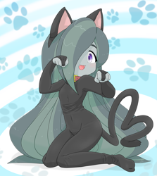 Size: 3065x3433 | Tagged: safe, artist:batipin, derpibooru import, marble pie, human, equestria girls, cat ears, cat tail, catgirl, catsuit, collar, cute, equestria girls-ified, hair over one eye, marblebetes, open mouth, tail