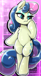 Size: 584x1070 | Tagged: safe, artist:llametsul, derpibooru import, bon bon, sweetie drops, earth pony, pony, adorabon, bipedal, colored, cute, looking away, makeup, solo, standing