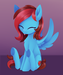 Size: 1792x2128 | Tagged: safe, artist:dusthiel, derpibooru import, oc, oc only, oc:lucid heart, pegasus, pony, chest fluff, eyes closed, female, mare, pegasus oc, sitting, smiling, solo, spread wings, tongue, tongue out, underhoof