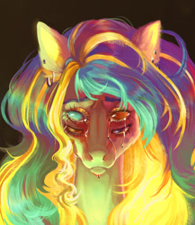 Size: 1159x1333 | Tagged: safe, artist:unten, derpibooru import, oc, pony, bust, crying, gold, multiple eyes, portrait, sketch