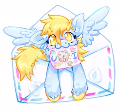 Size: 2048x1856 | Tagged: safe, artist:ibbledribble, derpibooru import, derpy hooves, pegasus, pony, :3, blushing, cute, daaaaaaaaaaaw, drawing, ear fluff, ears, food, letter, looking at you, muffin, paper, simple background, solo, spread wings, starry eyes, unshorn fetlocks, white background, wingding eyes, wings