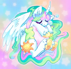 Size: 2048x2009 | Tagged: safe, artist:ibbledribble, derpibooru import, princess celestia, alicorn, pony, g4, bubble, curved horn, ear fluff, ears, eyeshadow, horn, makeup, pillow, sleeping, solo, unshorn fetlocks