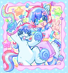 Size: 1915x2048 | Tagged: safe, artist:ibbledribble, derpibooru import, oc, oc only, oc:britannia (uk ponycon), earth pony, human, pony, duo, humanized, mascot, peace sign, ponified, species swap, uk ponycon, united kingdom