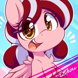 Size: 500x500 | Tagged: safe, artist:dshou, derpibooru import, oc, oc only, oc:cherry blossom, pegasus, pony, bust, chest fluff, female, looking at you, mare, open mouth, open smile, portrait, smiling, solo