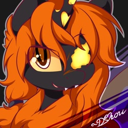 Size: 500x500 | Tagged: safe, artist:dshou, derpibooru import, oc, oc only, oc:facade, changeling, pony, bust, looking at you, mane, orange changeling, portrait, solo