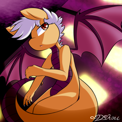 Size: 800x800 | Tagged: safe, artist:dshou, derpibooru import, oc, oc only, oc:jake, dracony, dragon, hybrid, looking up, lying down, on side, open mouth, solo, spread wings, wings