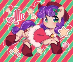 Size: 2048x1741 | Tagged: safe, derpibooru import, oc, oc only, oc:quickdraw, earth pony, pony, bust, christmas, close-up, commissioner:dhs, cowboy hat, freckles, full body, green eyes, hat, holiday, mistletoe, portrait, purple hair, solo