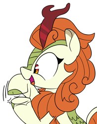 Size: 3316x4234 | Tagged: safe, artist:icey, derpibooru import, edit, autumn blaze, kirin, clapping, clapping ponies, excited, excitement, happy, open mouth, open smile, side view, simple background, smiling, sticker, transparent background