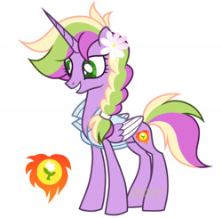Size: 1280x1253 | Tagged: safe, artist:vi45, derpibooru import, oc, oc only, alicorn, pony, clothes, female, flower, flower in hair, mare, shirt, simple background, solo, white background