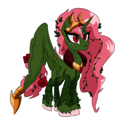Size: 1600x1600 | Tagged: safe, artist:yamston, derpibooru import, oc, oc only, oc:helianthus, alicorn, pony, fanfic:living the dream, 2023, alicorn oc, crown, fanfic art, female, flower, flower in hair, freckles, green coat, horn, jewelry, magical lesbian spawn, mare, offspring, parent:oc:vinetion, parent:princess celestia, parents:canon x oc, partially open wings, pink mane, red eyes, regalia, rose, simple background, slit eyes, solo, transparent background, vine, wings