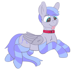 Size: 2730x2504 | Tagged: safe, artist:dsksh, derpibooru import, oc, oc only, oc:discoordination, pegasus, :p, clothes, collar, lying down, male, pegasus oc, simple background, socks, solo, stallion, striped socks, tail, tongue, tongue out, transparent background, two toned mane, two toned tail, wings