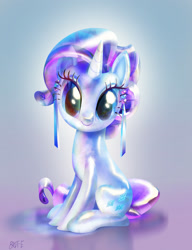 Size: 1572x2048 | Tagged: safe, artist:brdte, derpibooru import, rarity, crystal pony, pony, unicorn, crystal rarity, crystallized, eye reflection, female, gradient background, looking at you, mare, reflection, sitting, smiling, smiling at you