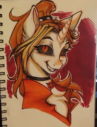 Size: 3072x4033 | Tagged: safe, artist:tendocake, derpibooru import, oc, oc only, oc:dyx, pony, unicorn, bust, marker drawing, photo, simple background, smiling, solo, traditional art