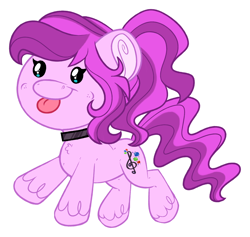 Size: 2236x2117 | Tagged: safe, derpibooru import, oc, oc only, oc:violet ray, earth pony, pony, chibi, choker, full body, ponytail, simple background, solo, tongue, tongue out, white background