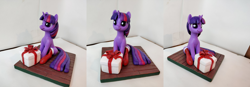 Size: 5500x1920 | Tagged: safe, artist:neo glin, derpibooru import, twilight sparkle, pony, unicorn, christmas, clothes, craft, female, figurine, holiday, mare, photo, sculpture, sitting, smiling, socks, solo